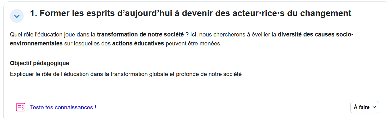 Copie d'écran d'une activité test à faire