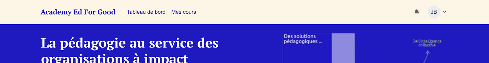 Copie d'écran du menu haut de Moodle présentant le titre, les onglets "Tableau de bord", et "Mes cours"